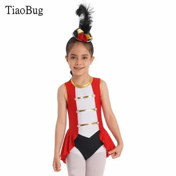 Детский цирковой костюм для девочек, без рукавов, с открытой спиной, украшенный винтажными пуговицами, контрастный комбинезон для косплея