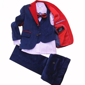 Детское Торжественное платье, костюм, куртка, свадебная одежда для мальчиков, комплект из 4 предметов, высококачественный синий цвет, оптовая продажа, размер от 2 до 12 лет