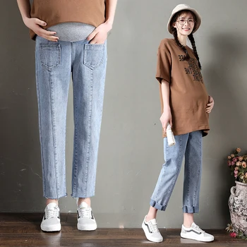 Дизайн кармана в заднице 2022, Весенние джинсы для беременных, джинсовые брюки для беременных, Хлопковые Свободные брюки, одежда для беременных