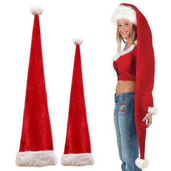 Длинная Рождественская шапка для взрослых и детей, плюшевая шапка Санта-Клауса, украшение для Новогодней Вечеринки