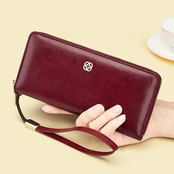 Длинный Женский кошелек из натуральной кожи, модная сумка для денег, многофункциональная сумка для телефона, держатель для карт