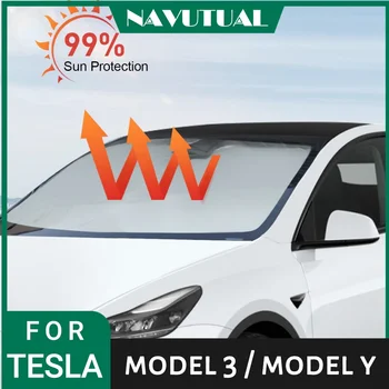 Для Tesla Модель Y Модель 3 2016-2023 Солнцезащитный козырек на лобовое стекло, Откидной солнцезащитный козырек на Переднее стекло, Теплозащитный козырек
