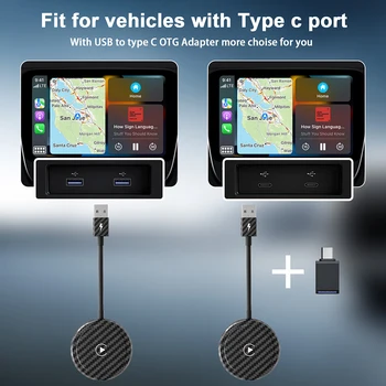 Для iPhone с подключением к беспроводному автоматическому ключу, совместимому с Bluetooth 5.0, Автоматический беспроводной адаптер Plug and Play Поддерживает Автомобили с CarPlay
