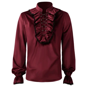 Европейская средневековая паровая панк Викторианская плиссированная мужская рубашка с оборками, атласная четырехсезонная повседневная удобная верхняя рубашка