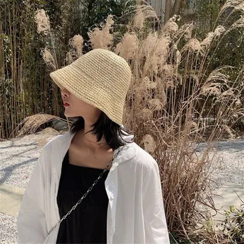 Жаркая летняя Кепка, Соломенная пляжная шляпа Ручной работы, Рыбацкая шляпа-ведро, солнцезащитные шляпы