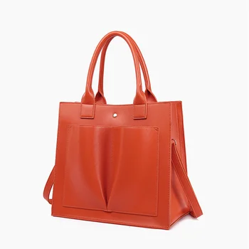 Женская Оранжевая сумка-тоут Большой емкости, Роскошная Дизайнерская однотонная сумка, Деловая сумка для поездок, Женская сумка через плечо