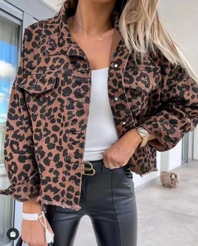 Женская куртка 2022, Осеннее новое деминовое пальто с леопардовым принтом, женская куртка