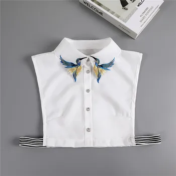 Женская рубашка с вышивкой и рисунком Птицы, Искусственный воротник, Съемный Белый Свитер, ложный воротник, Рубашка с лацканами, Блузка, Съемные воротники