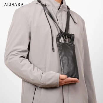 Женская сумка для мобильного телефона Alisara из первого слоя коровьей кожи Высшего качества, Женские подвесные сумки на шею, повседневные молодежные маленькие сумки-мессенджеры
