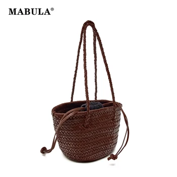 Женская сумка-тоут MABULA из веганской кожи, классическая сумка для покупок на шнурке ручной работы, пляжная сумочка большой емкости