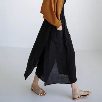 Женская хлопчатобумажная юбка в стиле Харадзюку из двух предметов, летние брюки большого размера до щиколоток, Y2k, Широкие брюки с разрезом в стиле Гранж, юбки