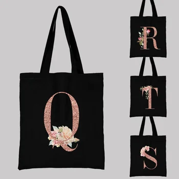 Женская холщовая сумка через плечо, женская повседневная продуктовая сумка, модные сумки-тоут с буквенным принтом Розы, многоразовая сумка для покупок большой емкости