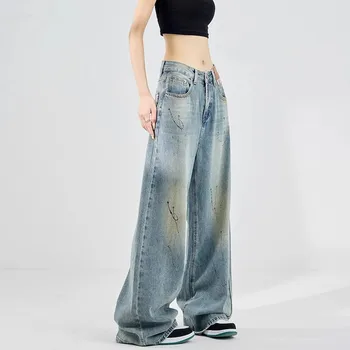 Женские Джинсовые брюки WCFCX STUDI Y2k в стиле Хай-Стрит с широкими штанинами, Винтажный дизайн 