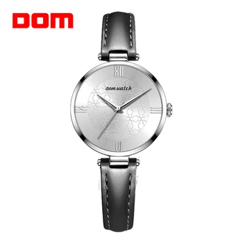 Женские Кварцевые часы DOM, лучший бренд класса Люкс, Водонепроницаемые часы, Модные Женские Кожаные Ультратонкие повседневные наручные часы, часы G-1294