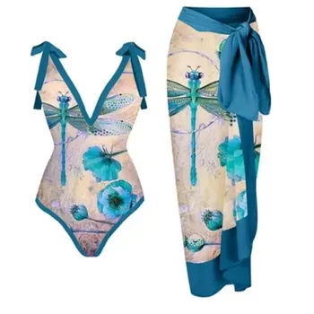 Женский Ретро-купальник, цельный новый Сексуальный Бикини, праздничная пляжная одежда, кружевной купальник с принтом 