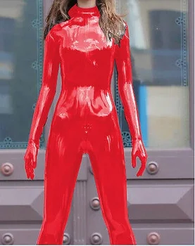 Женское Сексуальное Красное Боди из латексной резины, Перчатки, Комбинезон, Размер костюма XS ~ XXL