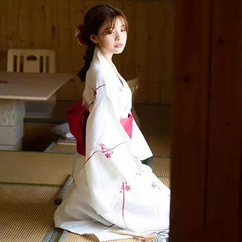 Женское кимоно, Летнее платье Юката в традиционном Японском стиле, Одежда для выступлений, Одежда для Косплея, Комплект из 5 шт.
