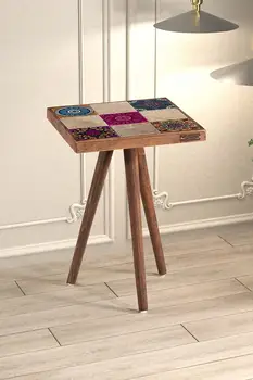 Журнальный столик в деревенском стиле Из высококачественного Травертина, натурального дерева 32x32 см, Декоративный журнальный столик из орехового дерева
