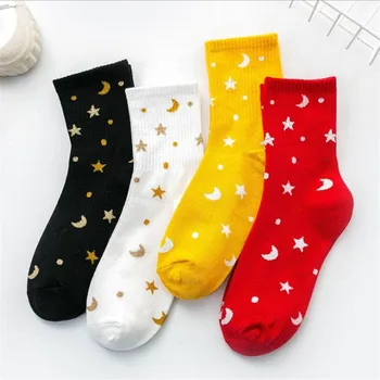 Забавные носки с пряжей в виде планеты Харадзюку, Японские креативные носки с Луной и Звездами, Женские Теплые Милые носки Femme Sokken, женские носки Meias