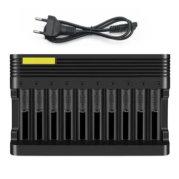 Зарядное устройство 18650 EU/US Plug 10 слотов Smart lithium charging 14500 16350 18500 USB-выход Li-ion Перезаряжаемый