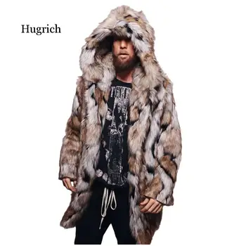 Зимнее мужское пальто из искусственного меха, модная теплая леопардовая толстая верхняя одежда с капюшоном, пальто