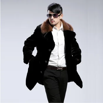 Зимнее пальто из искусственного меха, Мужской Толстый теплый тренч с длинным рукавом, однобортный костюм, меховое пальто с воротником, Большие размеры, тонкие куртки