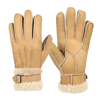 Зимние перчатки-варежки из 100% овчины для женщин и мужчин, теплые перчатки из натурального кашемирового меха, женские перчатки из натуральной кожи с полными пальцами