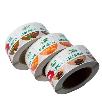 Индивидуальные цветные круглые клейкие наклейки для пищевых продуктов, напечатанные маслостойкие пакеты для упаковки закусок, клейкие этикетки любых размеров и форм