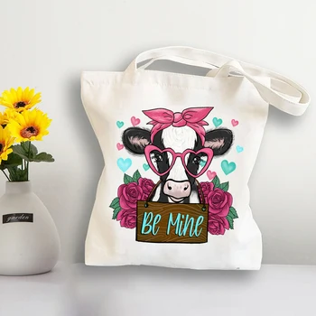 Кавайные сумки на плечо для сельскохозяйственных животных, портативные сумки для подростков в стиле панк, походные сумки для бакалеи, Модные сумки из розовой коровы Ins, холщовые сумки для девочек