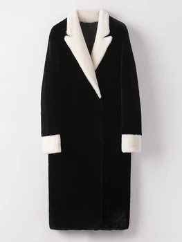 Кашемировая шуба, женское зимнее кожаное пальто с воротником средней длины для костюма