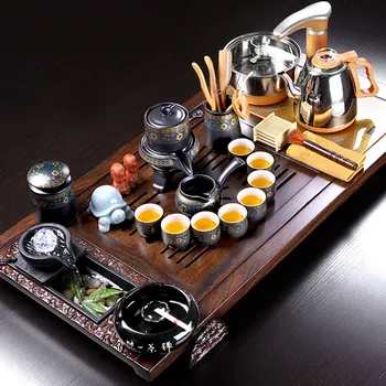Керамический поднос, Чайный сервиз Кунг-фу, Традиционный Автоматический Электрический Винтажный чайник с подставкой для чашек, Декоративные аксессуары для кухни