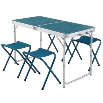 Кечуа, Складной стол для кемпинга, 4 стула, Синий рабочий стол, уличный стол, стол для пикника, настольный шезлонг для кемпинга