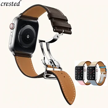 Кожаный ремешок для Apple Watch band 44 мм 40 мм iWatch band 42 мм 38 мм с развертывающейся пряжкой ремень браслет Apple watch serie 3 4 5 se 6