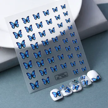 Коллекция Ажурных наклеек для ногтей с тиснением 5D С рисунком голубой Бабочки Декоративные Слайдерные наклейки для маникюра Типсы для ногтей