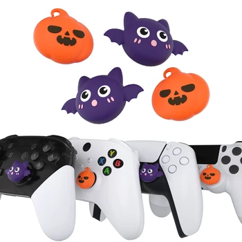 Колпачки для захвата большого пальца PlayVital для контроллера ps5 / 4, Чехол для джойстика Switch Pro, для Xbox серии X/ S - Тыквенная летучая мышь на Хэллоуин