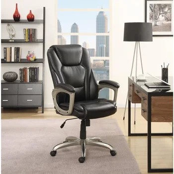 Коммерческое офисное конференц-кресло из прочной клееной кожи с эффектом памяти, вместимость 350 фунтов, черное