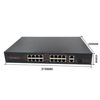 Коммутатор POE Ethernet 48 В с 16 (100 м) + 2 (1000 м) + 1SFP портами IEEE 802.3 af/at Подходит для IP-камеры/беспроводной системы APcamera