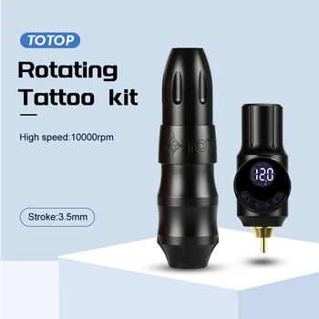 Комплект беспроводной тату-машинки Профессиональный набор вращающихся ручек для татуировки Со светодиодным экраном Источник питания для татуировки Разъем RCA для тату-боди-арта