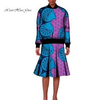 Комплект из 2 предметов, Повседневная Африканская одежда для женщин, Блузка Дашики с восковым принтом в Африканском стиле, Топы и юбка, Африканский костюм Bazin Riche WY7144