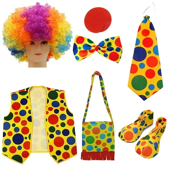 Комплект костюмов клоуна, Парик, Шляпа, Галстук-бабочка в носу, Аксессуары для детей и взрослых, Вечеринка на Хэллоуин, Цирковые Карнавалы, Реквизит для косплея