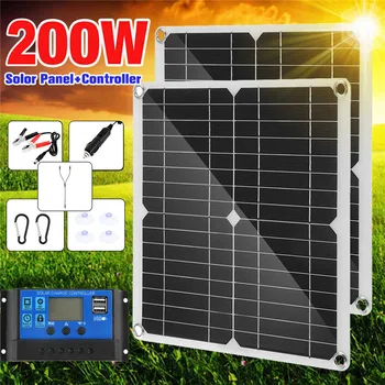 Комплект солнечных панелей мощностью 200 Вт с контроллером 60A, портативное зарядное устройство постоянного тока 18 В постоянного тока для банковской батареи, кемпинга, автомобиля, лодки, фургона