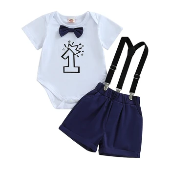 Комплект шорт для маленьких мальчиков, комбинезон с цифрами и однотонные шорты, летняя одежда