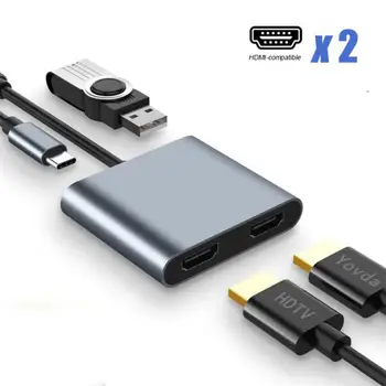 Концентратор USB Type-C, док-станция для ноутбука с двумя мониторами, совместимая с HDMI-совместимым адаптером PD USB MST для Macbook Samsung
