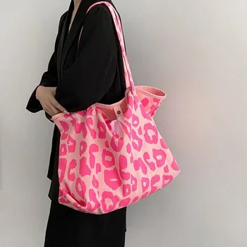 Корейская Шикарная Большая повседневная сумка-тоут, леопардовая сумка через плечо, женская холщовая сумка, Новинка 2023 года, сумка для покупок Bolsa Mujer