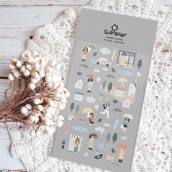 Корейский Импортный бренд Suatelier, бумажные наклейки на дождливый день, Милые Наклейки для Скрапбукинга, сделай сам, для ведения дневника, канцелярские принадлежности, наклейка для декора