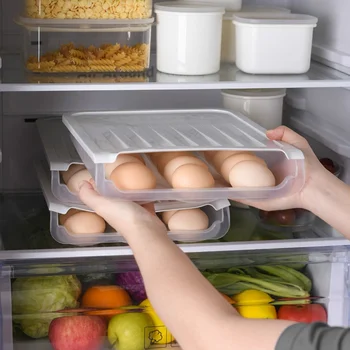 Коробка для хранения яиц в холодильнике Автоматическая Выдвижная Коробка для хранения яиц в холодильнике с крышкой Пластиковая Прозрачная Коробка для хранения утиных яиц
