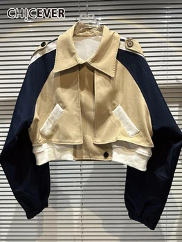 Короткие пальто с принтом CHICEVER Для женщин, с лацканами, с длинным рукавом, в стиле пэчворк, Однобортное, повседневное пальто Хитового цвета, женская весенняя одежда, Новинка