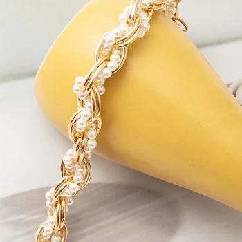 Короткий ремешок для сумки длиной 31 см, Изысканная Золотая Серебряная Цепочка, украшение Жемчугом, Цепочка для телефона, Съемная сумка, цепочка для рук с пряжкой
