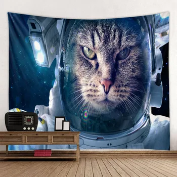 Кошка-астронавт, космический кот, гобелен из полиэстера с принтом, декоративная ткань, прямые продажи с фабрики могут быть настроены