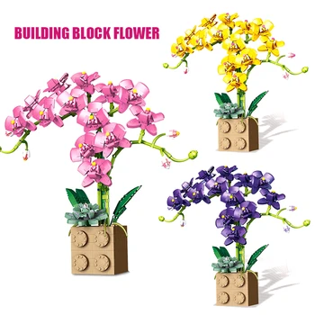 Креативные строительные блоки Цветок, имитация своими руками, Букет, Орхидея, Бонсай, Украшение дома, игрушки для девочек, детский подарок к празднику